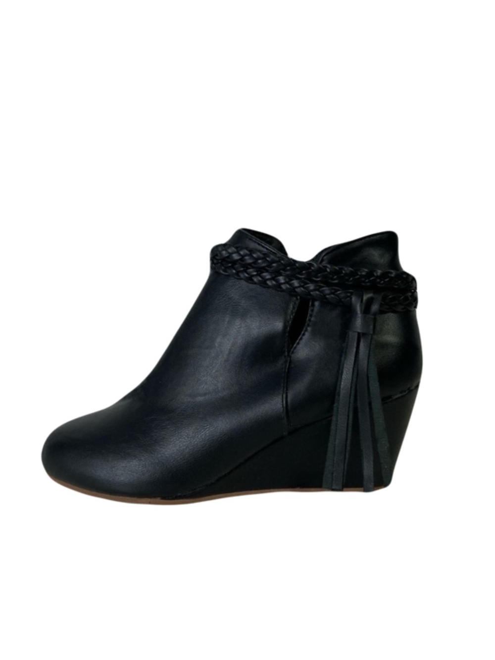 UNBRANDED Wedges Women US 6 Black Fringe Zip